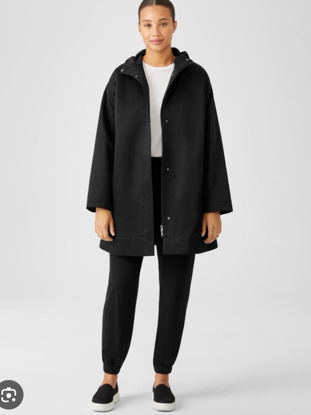 Eileen Fisher Cotton Nylon Hooded Jacket Black Small